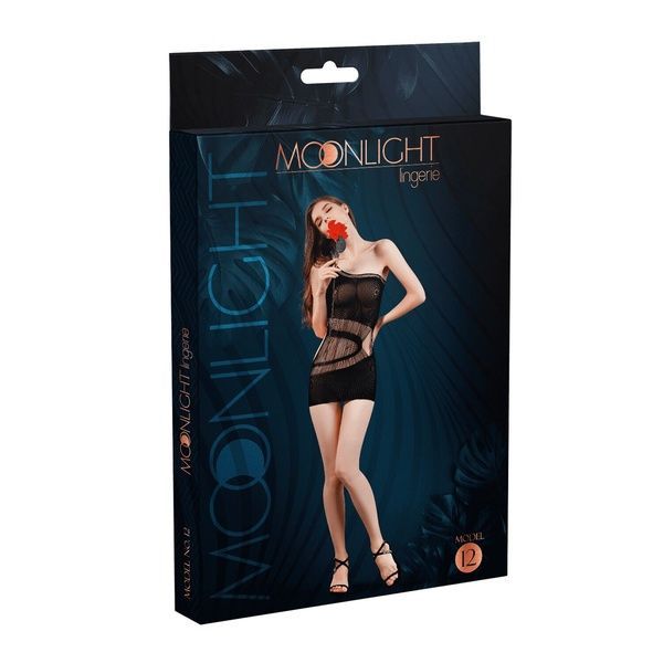 Мінісукня на одне плече Moonlight Model 12 Black, вертикальна бахрома SO6345