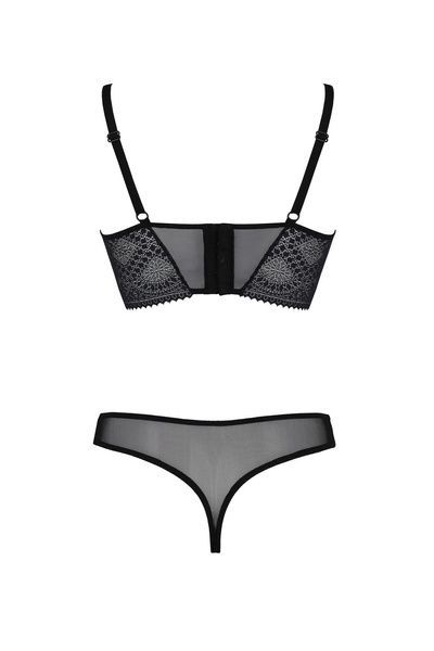 Комплект Passion DROSERA SET black, L/XL, сітка+мереживо, бюстьє та трусики танга SX0479
