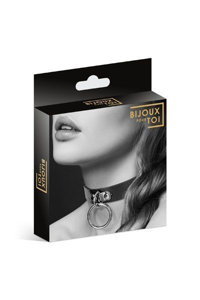 Чокер з кільцем для повідця Bijoux Pour Toi - FETISH Black, екошкіра SO1879