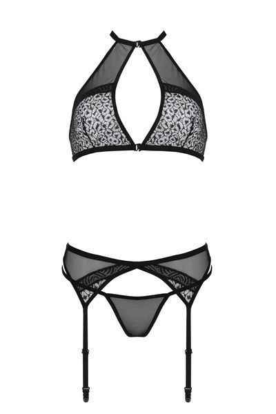 Комплект белья Passion SATARA SET S/M black, топ, пояс для чулок, стринги SO8482 фото