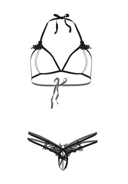 Leg Avenue Open cup bra and pearl panty OS Black SO7931