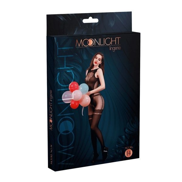 Бодістокінг з доступом Moonlight Model 14 Black, малюнок у вигляді боді та панчохи на підв&rsquo;язках, ві SO6346