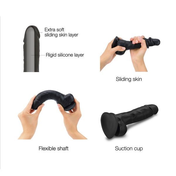 Реалістичний фалоімітатор Strap-On-Me Sliding Skin Realistic Dildo Black - XL, ефект рухливої шкіри SO6258