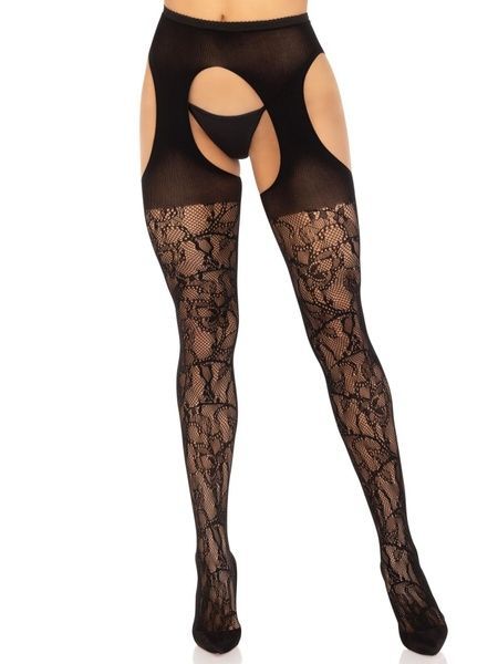 Чулки Leg Avenue Eyelet lace suspender hose Black One Size SX1063 фото