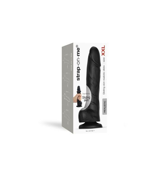 Реалістичний фалоімітатор Strap-On-Me Sliding Skin Realistic Dildo Black - XXL, ефект рухливої шкіри SO6259