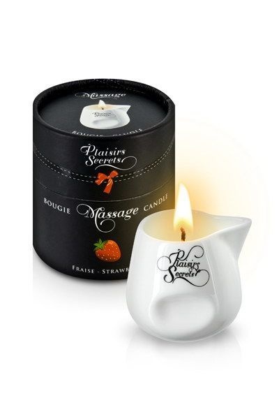 Масажна свічка Plaisirs Secrets Strawberry (80 мл) подарункова упаковка, керамічний посуд SO1848
