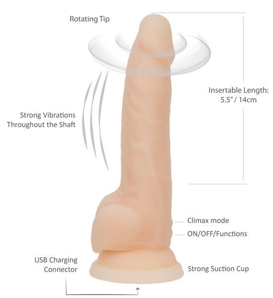 Фалоімітатор з вібрацією та ротацією Naked ADDICTION James 8&Prime; Rotating & Vibrating Dong, пульт ДК SO5587