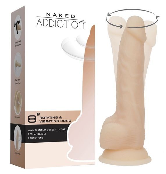 Фалоімітатор з вібрацією та ротацією Naked ADDICTION James 8&Prime; Rotating & Vibrating Dong, пульт ДК SO5587