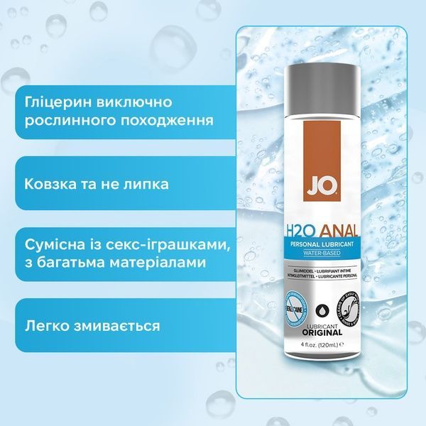 Анальна змазка System JO ANAL H2O &mdash; ORIGINAL (120 мл) на водній основі, рослинний гліцерин SO1456