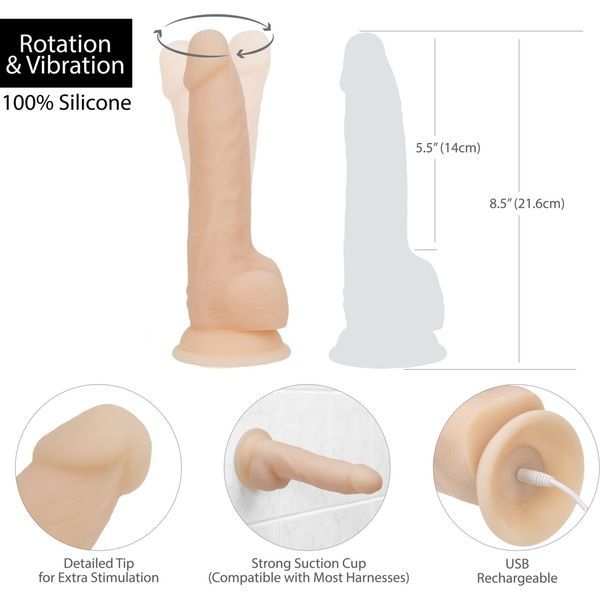 Фалоімітатор з вібрацією та ротацією Naked ADDICTION James 8&Prime; Rotating & Vibrating Dong, пульт ДК SO5587