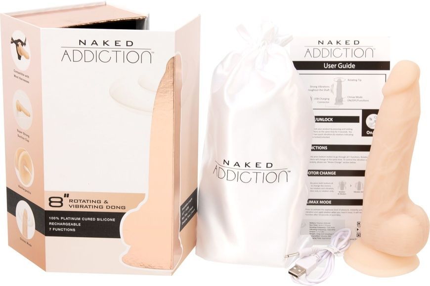 Фалоімітатор з вібрацією та ротацією Naked ADDICTION James 8&Prime; Rotating & Vibrating Dong, пульт ДК SO5587