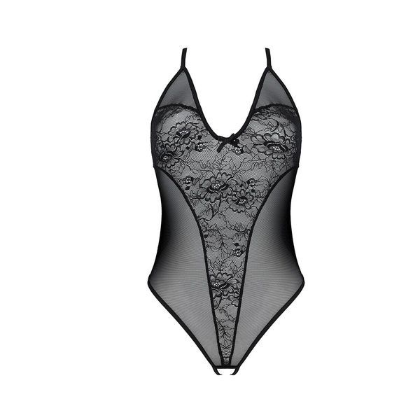 Боді з ажурним декором та відкритим кроком Ursula Body black L/XL &mdash; Passion SO5829