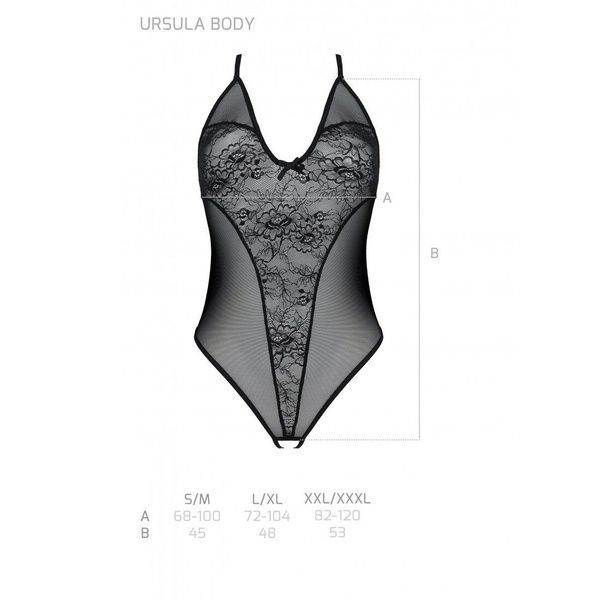 Боді з ажурним декором та відкритим кроком Ursula Body black L/XL &mdash; Passion SO5829