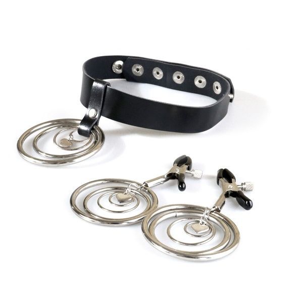 Набір чокер + затискачі Art of Sex - Choker and Nipple clamps Triada, колір чорний SO9997