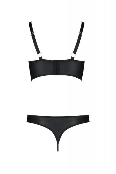 Комплект з екошкіри Passion Malwia Bikini 4XL/5XL black, з люверсами та ремінцями, бра, трусики SO7096