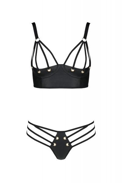 Комплект з екошкіри Passion Malwia Bikini 4XL/5XL black, з люверсами та ремінцями, бра, трусики SO7096