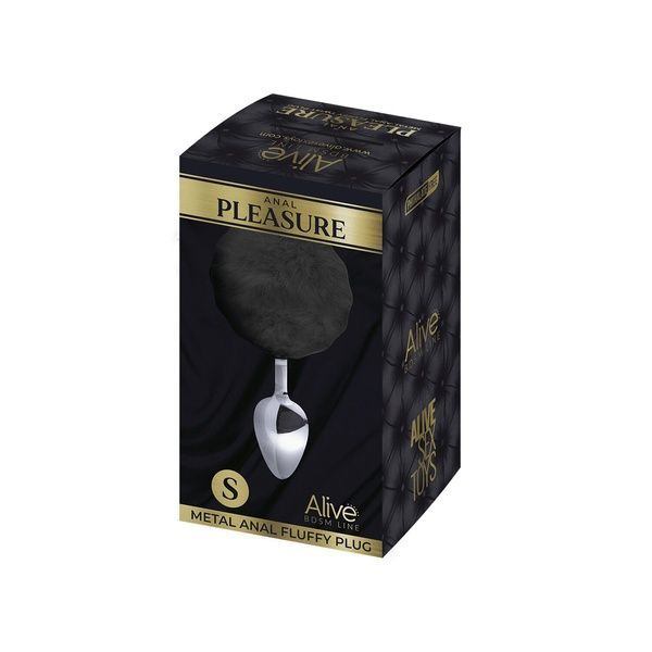 Металева анальна пробка Кролячий хвостик Alive Fluffy Plug S Black, діаметр 2,8 см SO6312