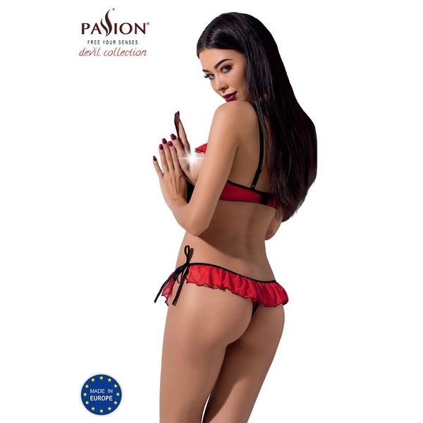 Комплект білизни CHERRY SET OpenBra red L/XL - Passion Exclusive: відкритий ліф, трусики-спідничка PS25507