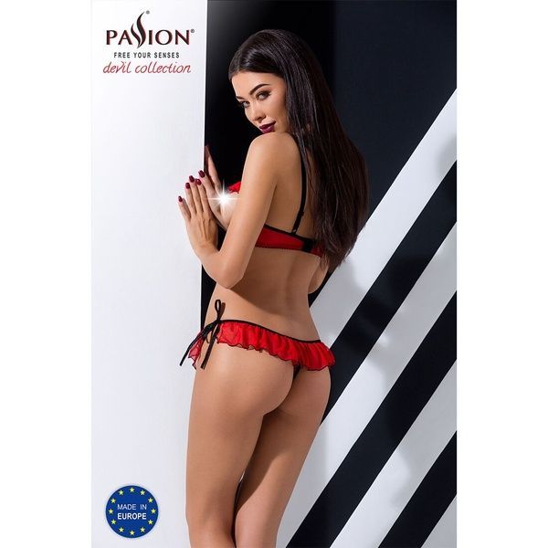Комплект білизни CHERRY SET OpenBra red L/XL - Passion Exclusive: відкритий ліф, трусики-спідничка PS25507