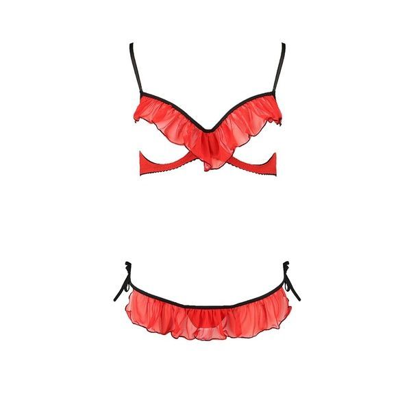 Комплект білизни CHERRY SET OpenBra red L/XL - Passion Exclusive: відкритий ліф, трусики-спідничка PS25507