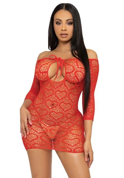 Leg Avenue Heart net mini dress OS Red SO7885