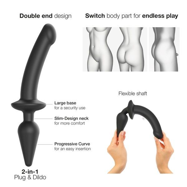 Анальна пробка з дилдо 2в1 Strap-On-Me SWITCH PLUG-IN DILDO Black S, діаметр 3,3/2,9 см SO6826