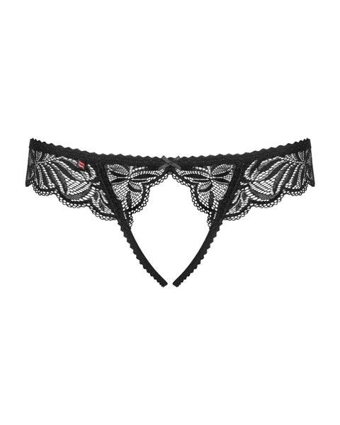 Мереживні танга з доступом Obsessive Contica crothchles thong S/M, чорні SO7256