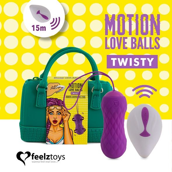 Вагінальні кульки з масажем і вібрацією FeelzToys Motion Love Balls Twisty з пультом дистанційного керування SO3853