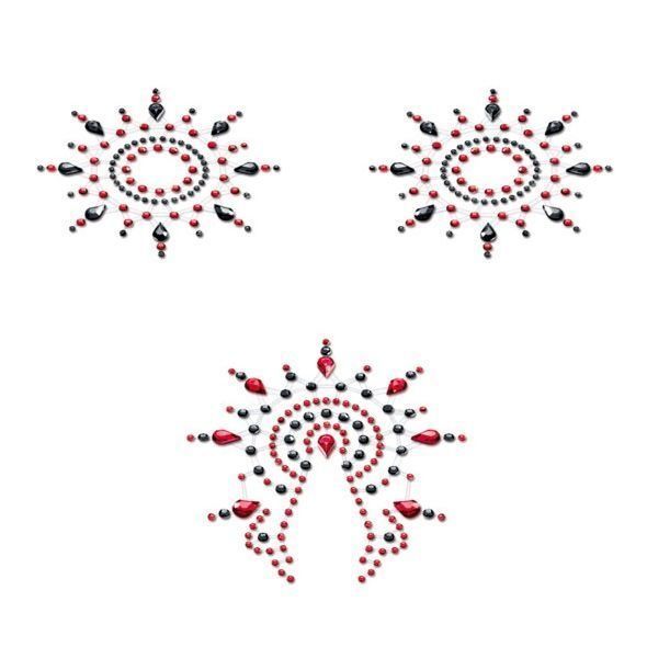 Пестіс з кристалів Petits Joujoux Gloria set of 3 - Black/Red, прикраса на груди та вульву SO3130