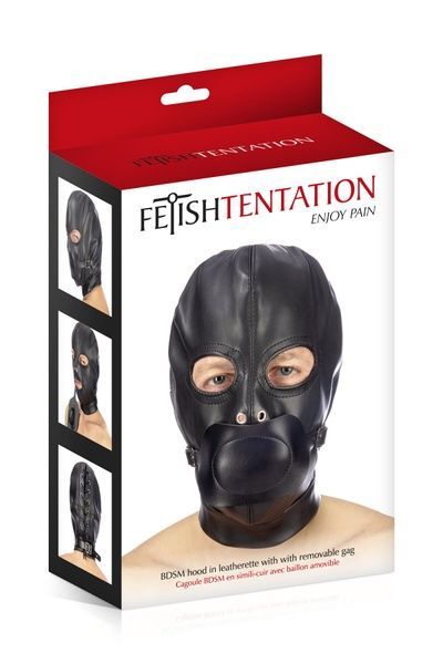 Капюшон з кляпом для БДСМ Fetish Tentation BDSM hood in leatherette with removable gag SO4673