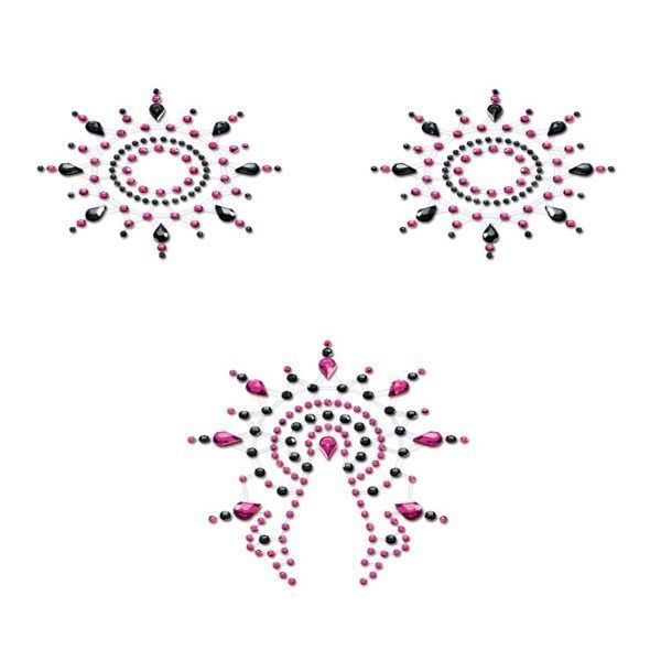 Пестіс з кристалів Petits Joujoux Gloria set of 3 - Black/Pink, прикраса на груди та вульву SO3131
