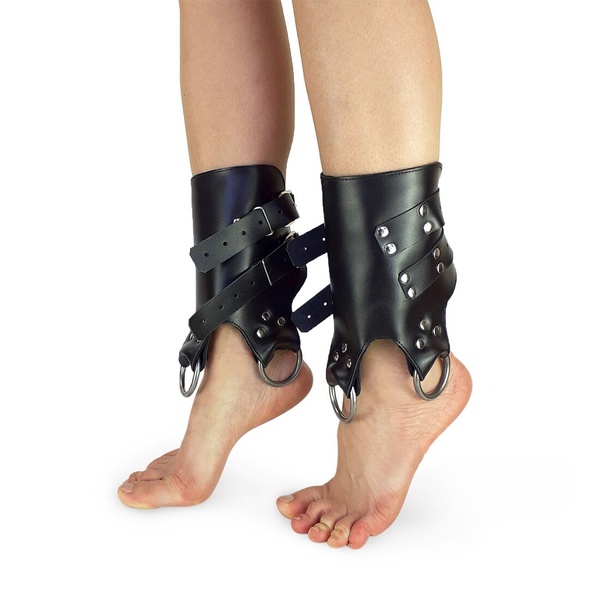 Поножі манжети для подвіса за ноги Leg Cuffs, натуральна шкіра, колір чорний SO5182