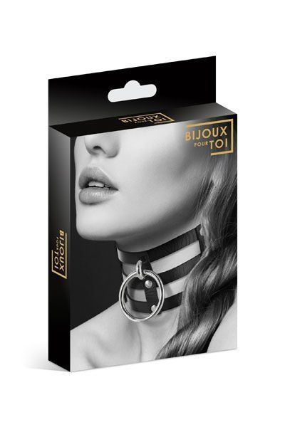 Чокер потрійний з кільцем для повідця Bijoux Pour Toi - FETISH, екошкіра SO1886