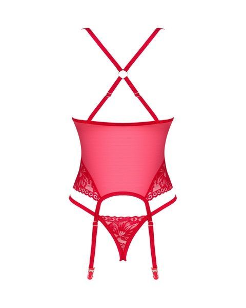 Прозрачный корсет Obsessive Lacelove corset XS/S Red, кружево, подвязки для чулок SO8649 фото