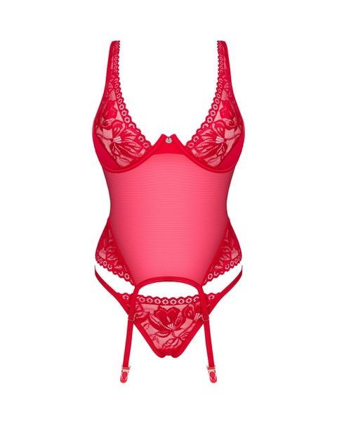 Прозрачный корсет Obsessive Lacelove corset XS/S Red, кружево, подвязки для чулок SO8649 фото