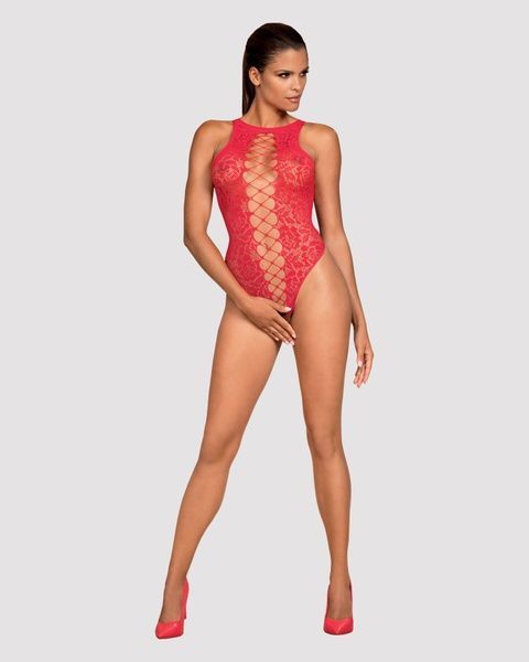Ажурний бодістокінг із ефектом шнурівки Obsessive B120 teddy red S/M/L, червоний SO7208