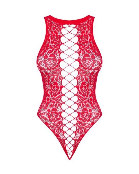 Ажурний бодістокінг із ефектом шнурівки Obsessive B120 teddy red S/M/L, червоний SO7208