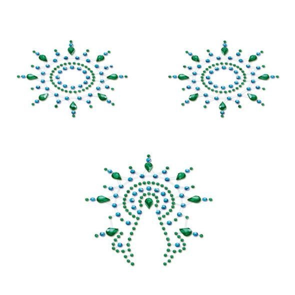 Пестіс з кристалів Petits Joujoux Gloria set of 3 - Green/Blue, прикраса на груди та вульву SO3132