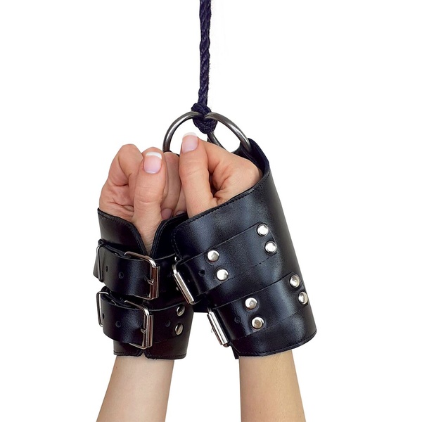 Манжети для підвісу за руки Kinky Hand Cuffs For Suspension з натуральної шкіри, колір чорний SO5183