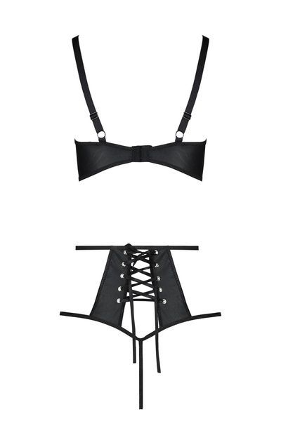 Комплект белья Passion TASMINA SET L/XL black, лиф, высокие трусики с корсетом сзади SO8490 фото