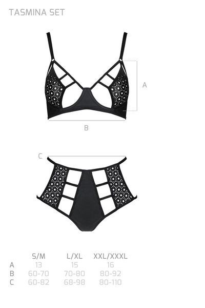 Комплект белья Passion TASMINA SET L/XL black, лиф, высокие трусики с корсетом сзади SO8490 фото