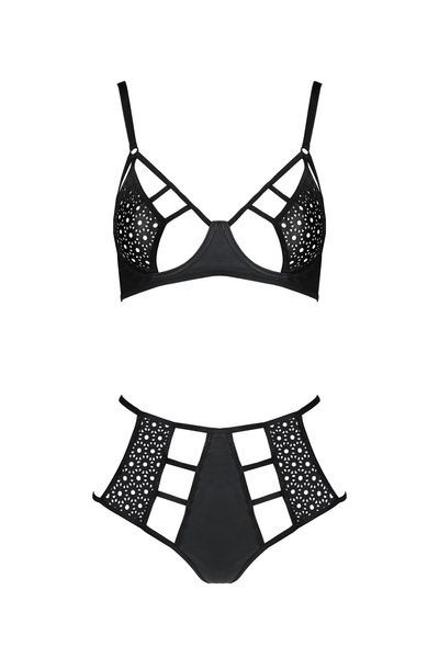 Комплект белья Passion TASMINA SET L/XL black, лиф, высокие трусики с корсетом сзади SO8490 фото