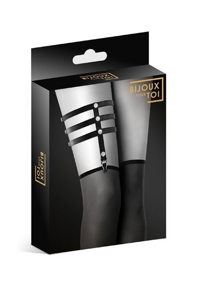 Гартер на ногу Bijoux Pour Toi - 3 THONGS Black, сексуальна підв'язка, екошкіра SO2219