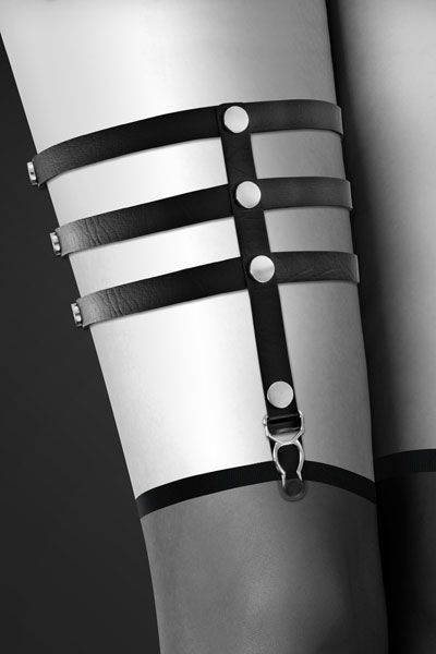 Гартер на ногу Bijoux Pour Toi - 3 THONGS Black, сексуальна підв'язка, екошкіра SO2219