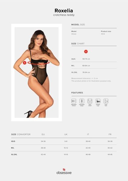 Боді Obsessive Roxelia crotchless teddy XL/2XL SO9065