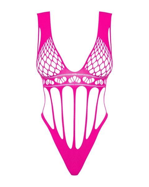 Сетчатый бодистокинг с продольными вырезами Obsessive B121 teddy S/M/L, розовый SO7209 фото