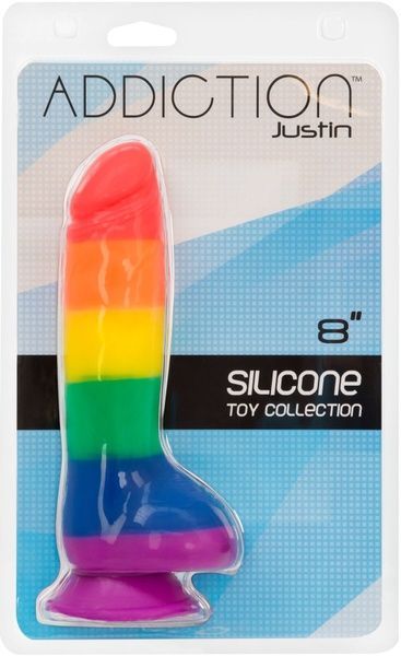 Райдужний фалоімітатор ADDICTION - JUSTIN - 8 "- RAINBOW, 20,3 см, силікон, вібропуля в подарунок SO4533
