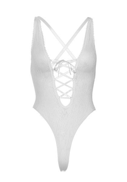 Leg Avenue Floral lace thong teddy OS White SO7963