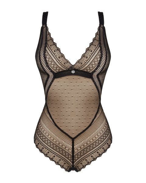 Мереживне боді з декольте Obsessive Estiqua teddy M/L, чорне, широкі лямки SO7260