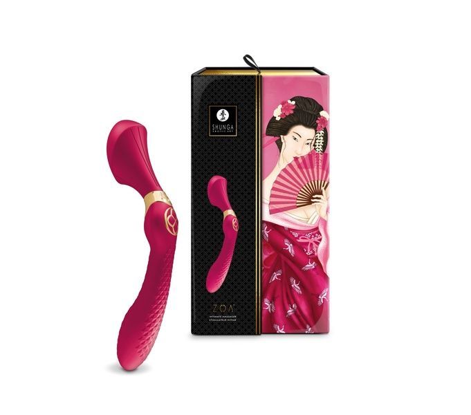 Вібромасажер Shunga Zoa Raspberry, двосторонній SO6912